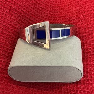 Sterling Silver Cuff Bracelet with Lapis Lazuli Inlay